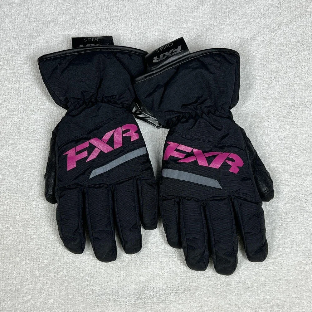 FXR Gloves Girls Small Black Insulated Winter Snowmobile Pink Logo Gauntlet